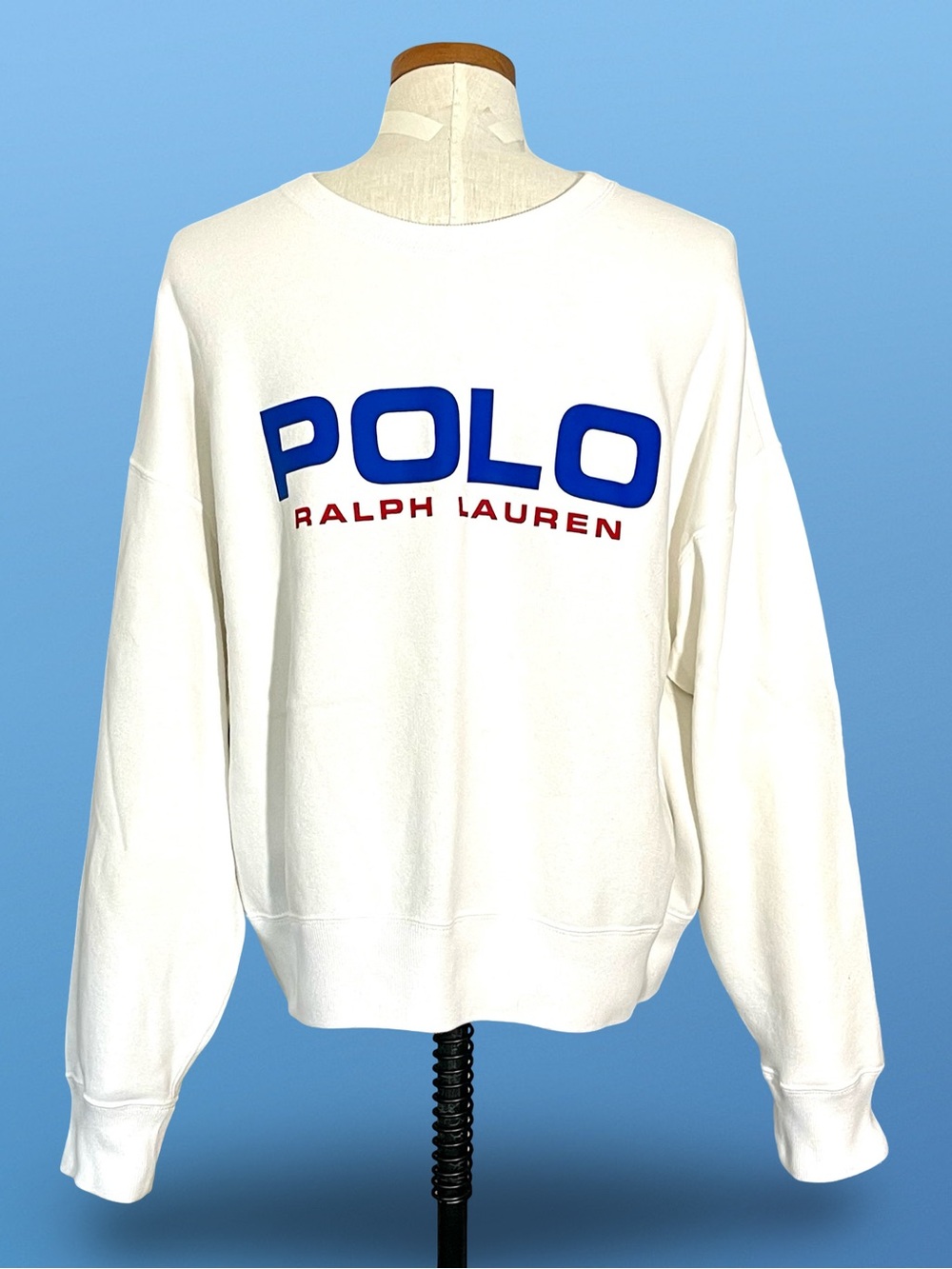 Polo Ralph Lauren Spell-Out Logo Crewneck Sweatshirt White Blue Red SzXL
